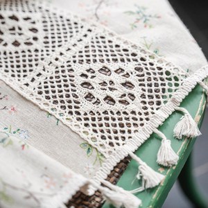 American Beige Square Crochet Stitching Floral Partition Curtain Short Curtain Door Curtain Floating <strong>Window</strong> Kitchen Drapes - Product Image 6