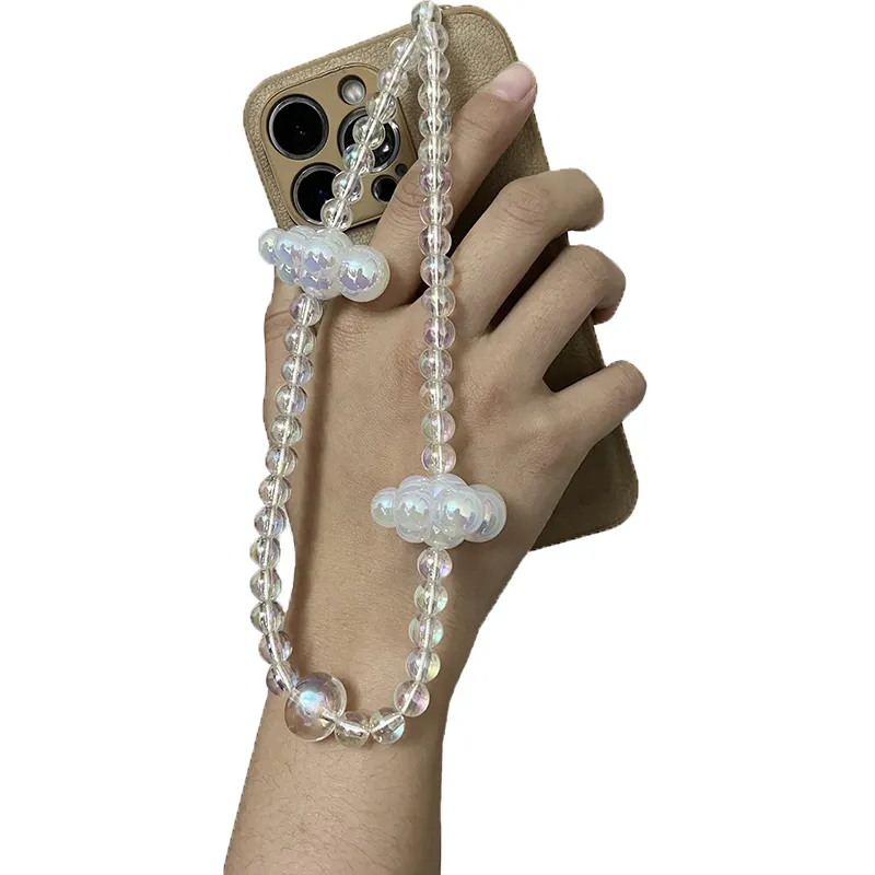 Pulseira de cordão para celular feminina, artesanal, colorida, nuvem, charmoso, para telefone móvel, correia de corrente para mulheres e meninas