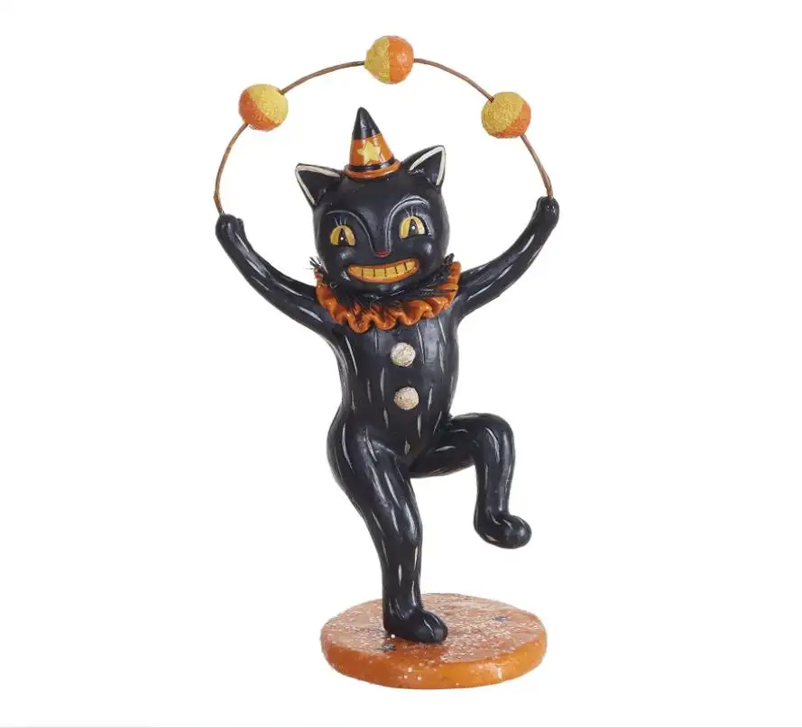 Figura decorativa de Halloween de gato negro, estatua Retro de poliresina, decoración de mesa de pie