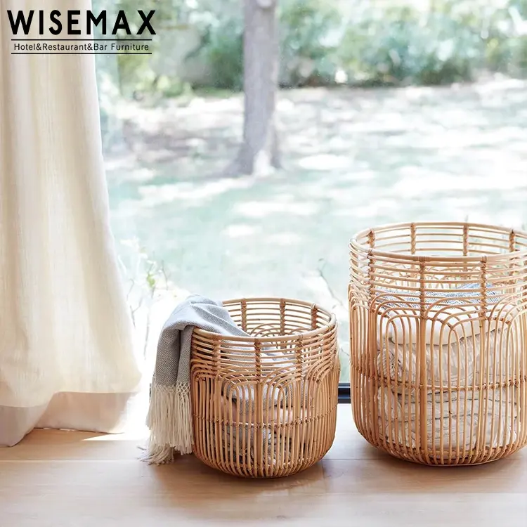 WISEMAX FURNITURE Panier de rangement moderne en rotin naturel et écologique d'Indonésie Panier à linge de rangement en tissu