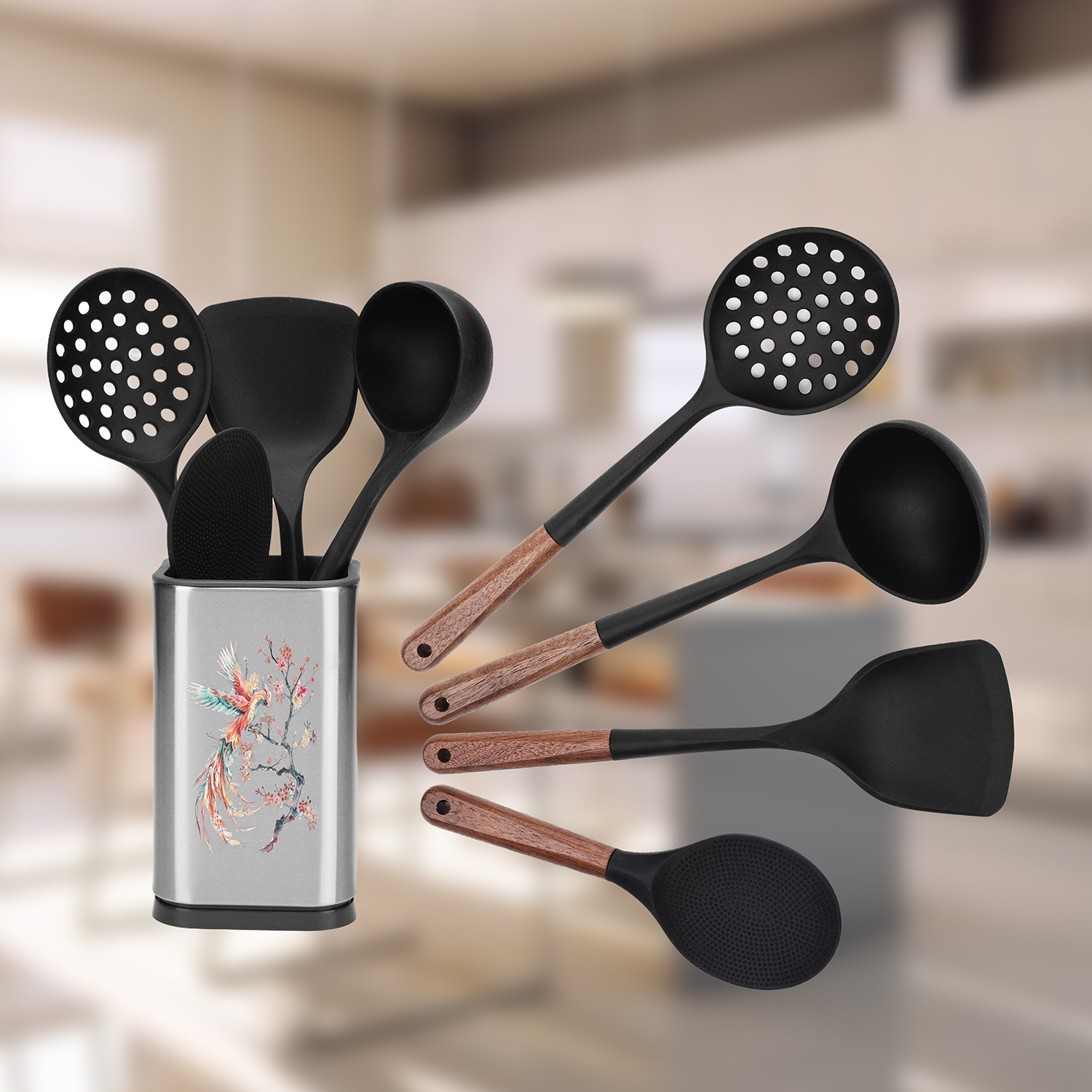 Rangement en acier inoxydable avec 4 ustensiles de cuisine