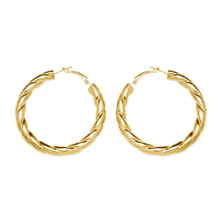 INS Acero inoxidable 18K Oro PVD Chapado Personalizado Tres Tamaño Twist Circle Pendiente Titanio Acero Hilo hueco Círculo Pendiente