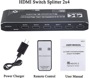 Best Sale <strong>2</strong> in <strong>4</strong> Out HDMI2.0 Switcher Splitter 2X4 Audio Separation HDCP2.3 4K/60HZ with Scalar