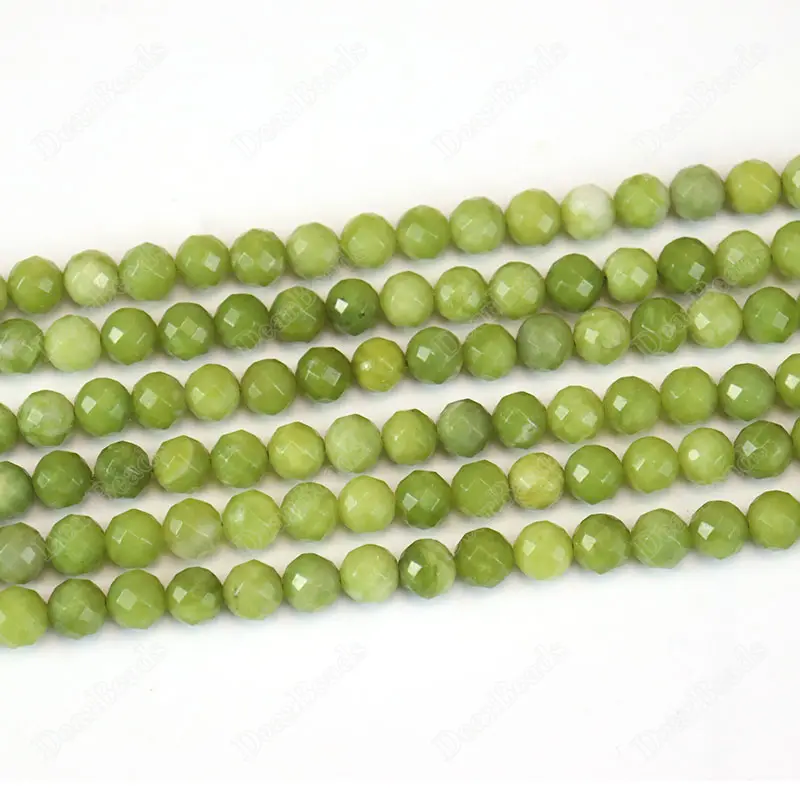 Cuentas de piedras preciosas redondas de Jade verde canadiense, 8MM, facetadas, para fabricación de joyas Diy