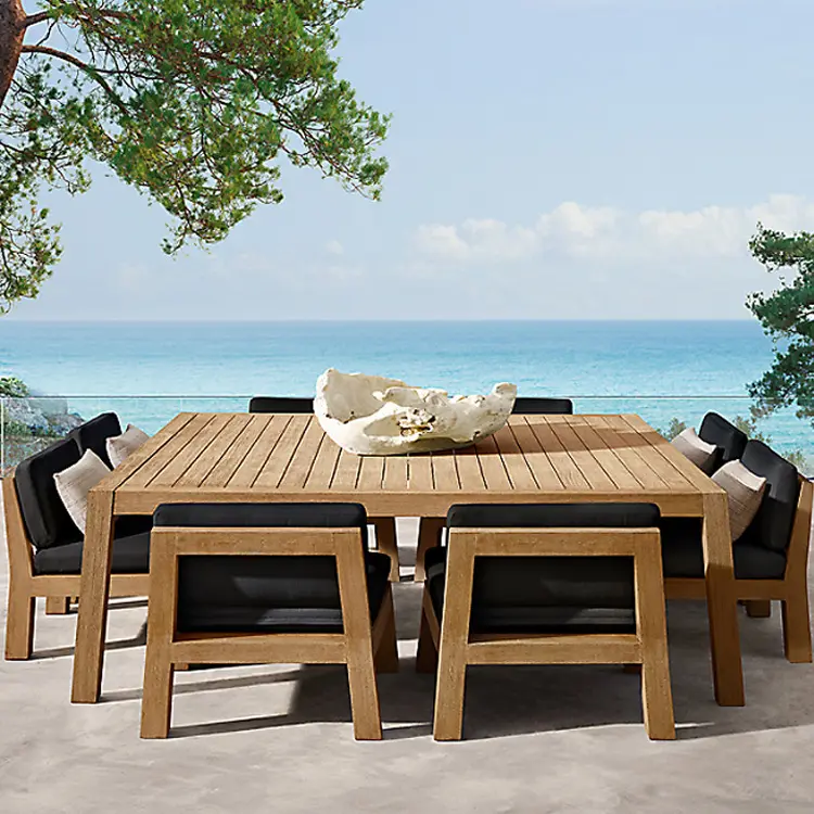 Ensemble meuble de jardin en teck, patio, meubles d'extérieur, table à manger et chaise basse carrée