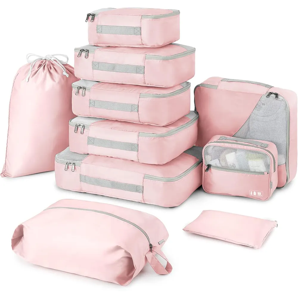 9 takım kozmetik seyahat organizatör çantası tuvalet kılıfı bagaj depolama sıkıştırma sıkıştırılabilir ambalaj küpleri seti
