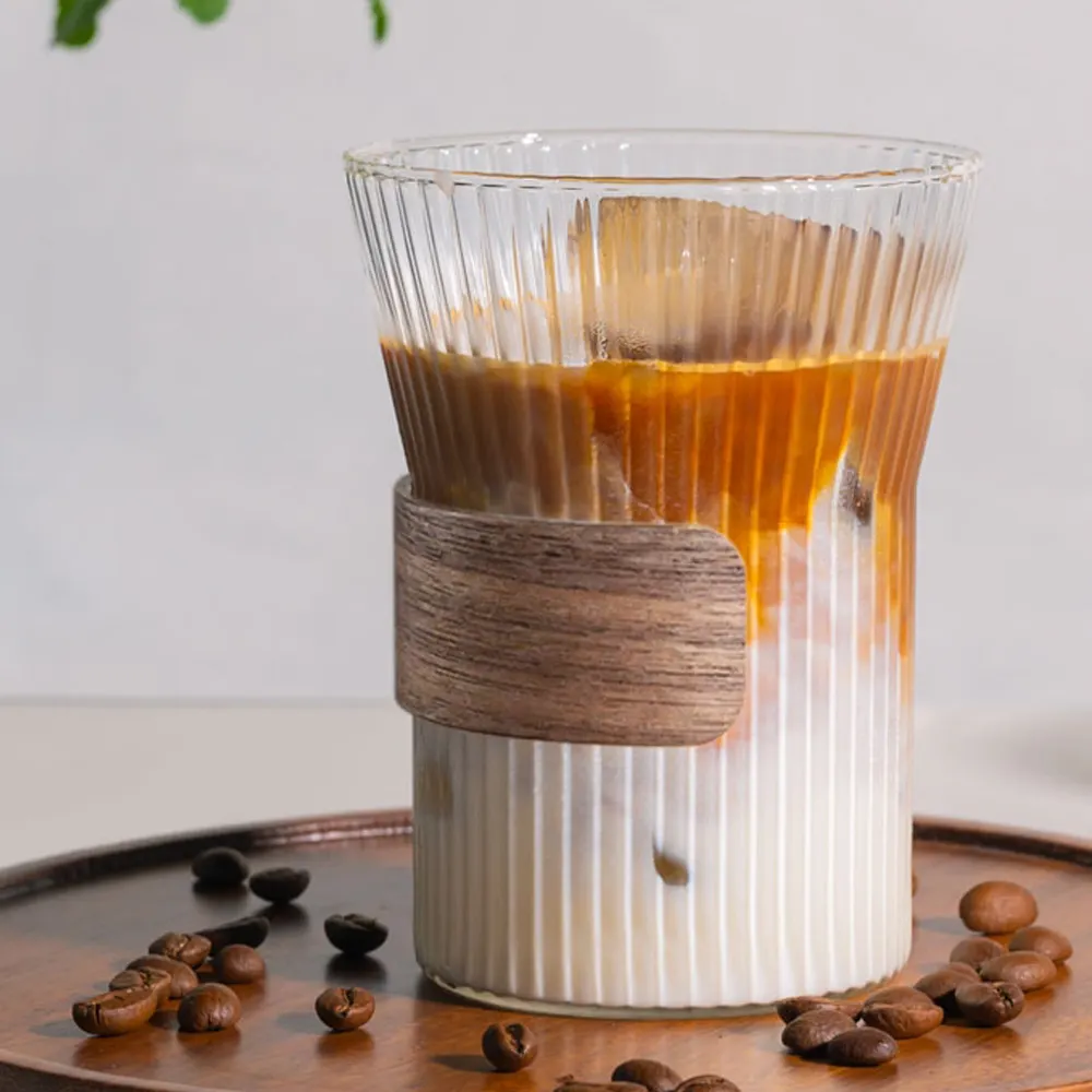 Copo com estrias vertical de estilo japonês, xícara de café com estrias borosilicate, pendurado na orelha