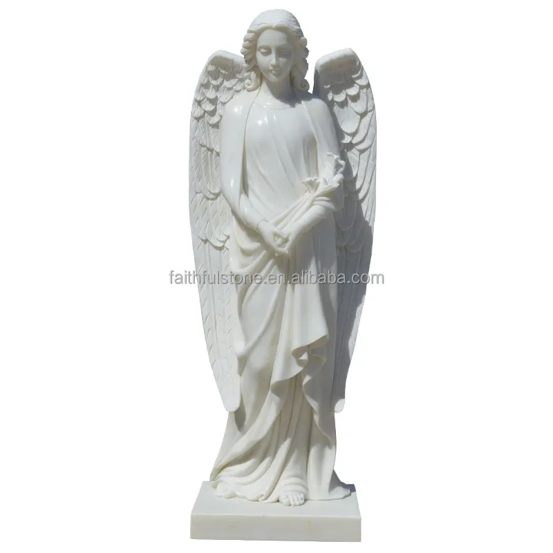 Statue di angelo Gardien intagliate a mano in pietra di marmo bianco con scultura religiosa cattolica personalizzata