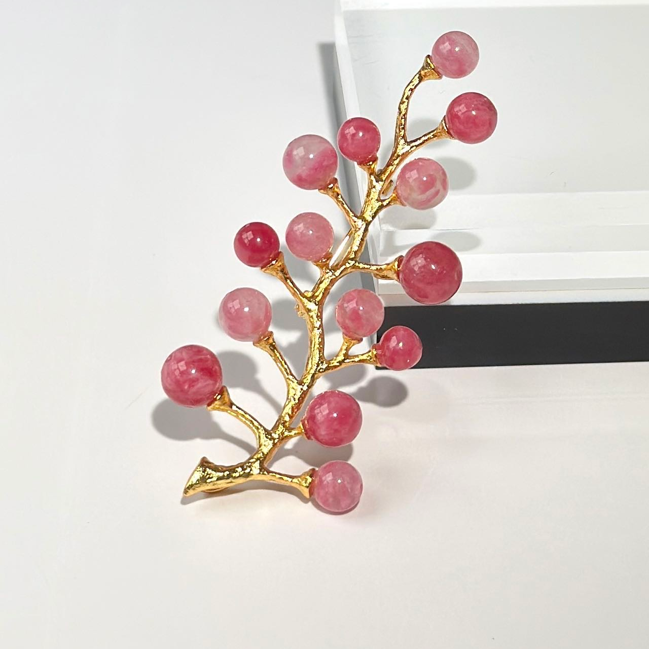 Pink Rose Quartz Fruit Tree Brooch