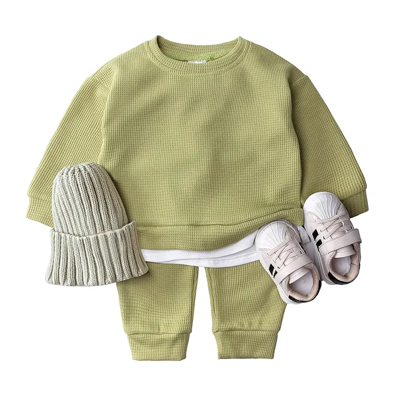 Children's Spring and Autumn New Korean Baby Waffle Suit Children's Sportswear Casual Two-Piece Set For Kids Clothing