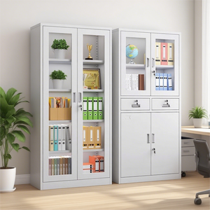5-Tier kim loại Tủ Sách 2 cửa kính lưu trữ tập tin nội thất văn phòng Kim Loại Kính tủ thép văn phòng tủ với khóa phím - Product Image 1