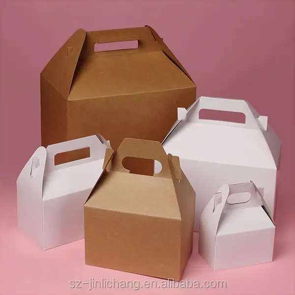 Caixa de presente de papel dobrável personalizável para itens de padaria, bolos, biscoitos, doces, donuts, alça de embalagem, pequenas caixas de embalagem de alimentos