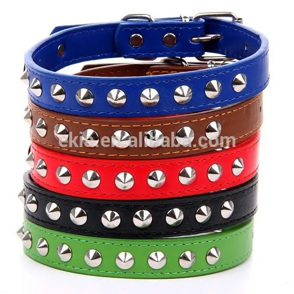 5 Colors 2.5cm Width PU Leather Pet Collar Round Spikes Studded Dog Collars for Small Medium Dogs XS/S/M/L
