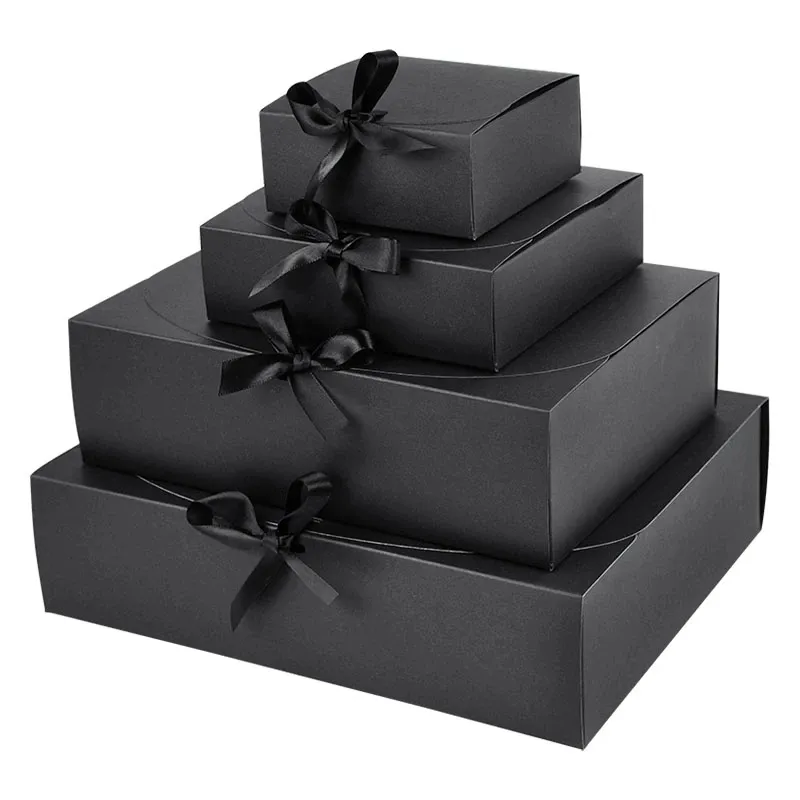 Caixa de embalagens de papel para presente, embalagens de papel preto e branco com fita para doces, biscoitos, caixas de embalagem para presentes de aniversário, 1 peça