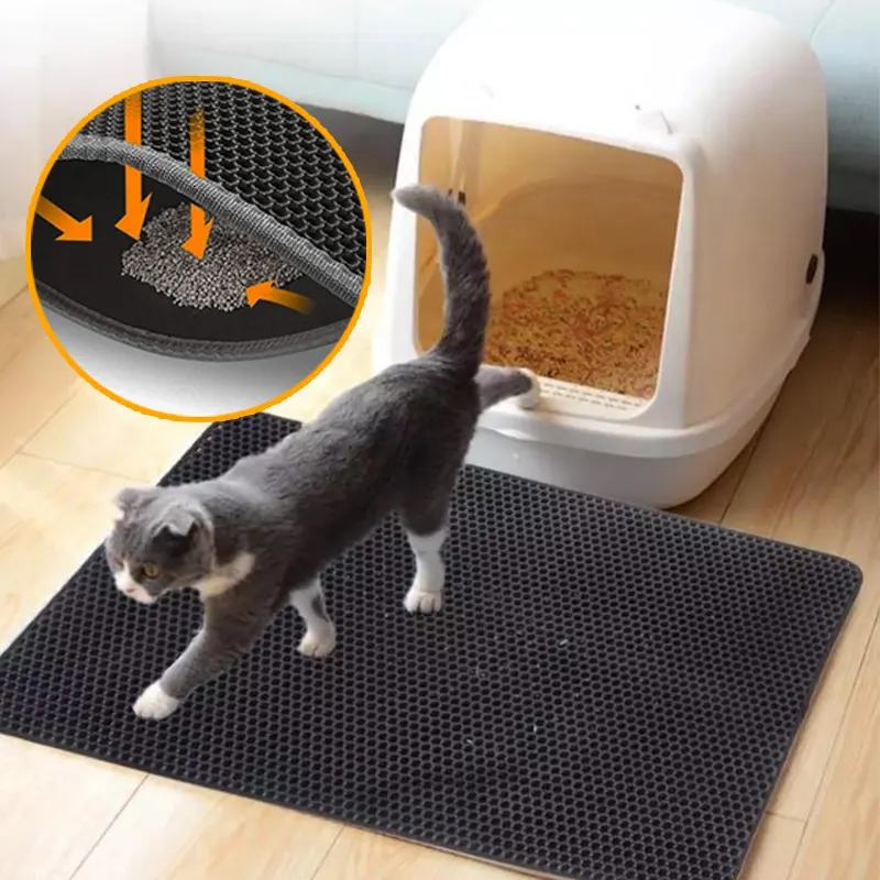 Customized cat mat litter eva honeycomb double-layer waterproof cat litter mat for kitty litter box