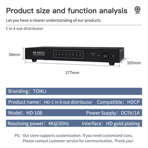 1x8 for HDMI 1Input 8Output Video Splitter &amp; Converter 4K 30Hz <strong>1</strong>.4V Version - Product Image 3