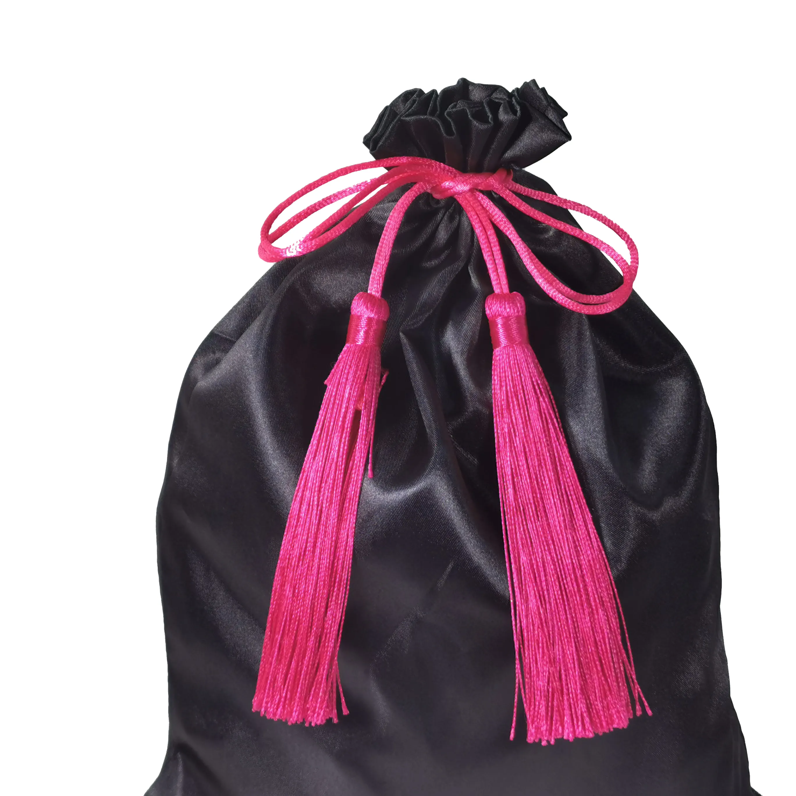 China Custom Green satin bag packing bag satin drawstring tassel hair bags