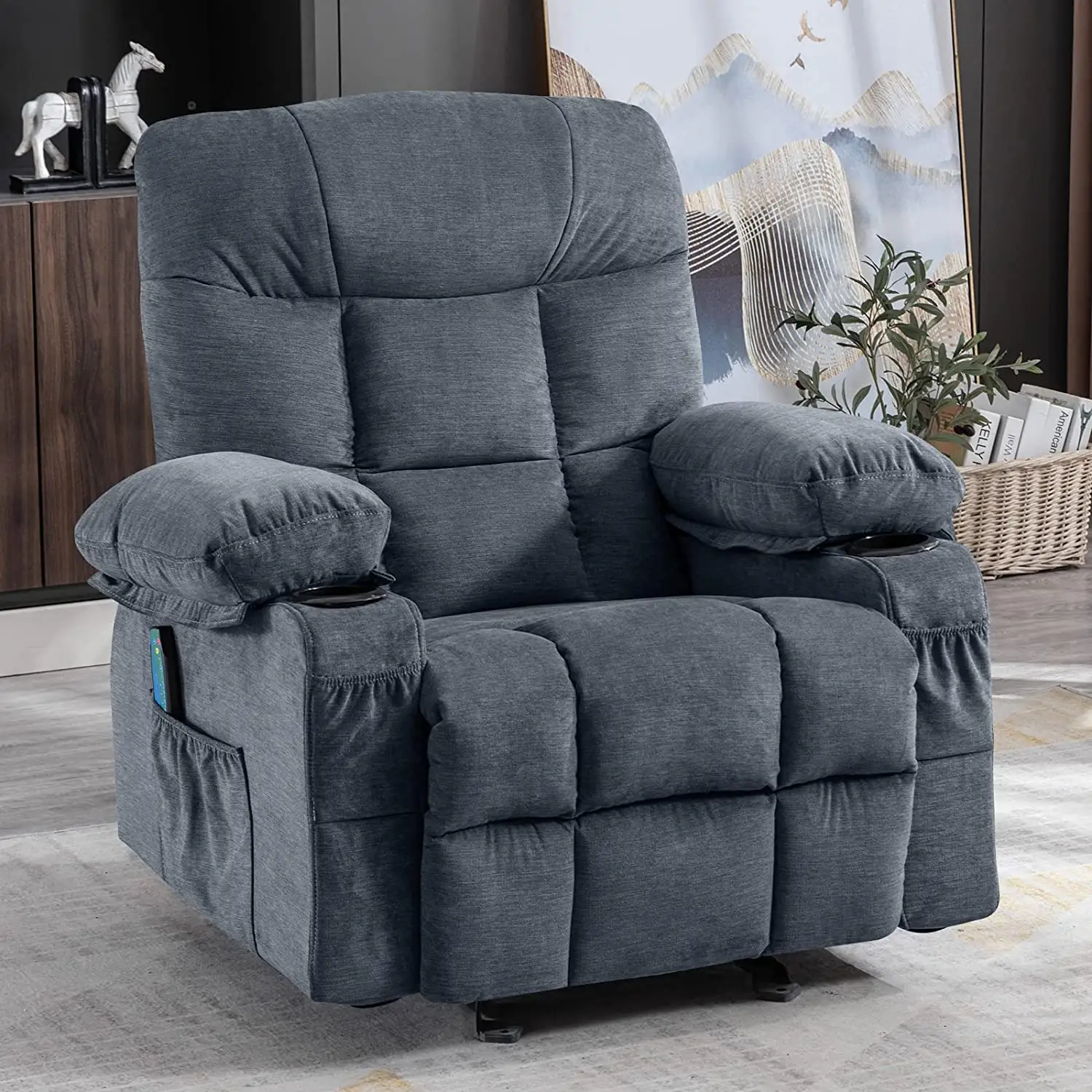 Titreşim masajı ve ısı ile masaj Rocker Recliner sandalye sallanan döner ile oturma odası için ergonomik salon sandalye