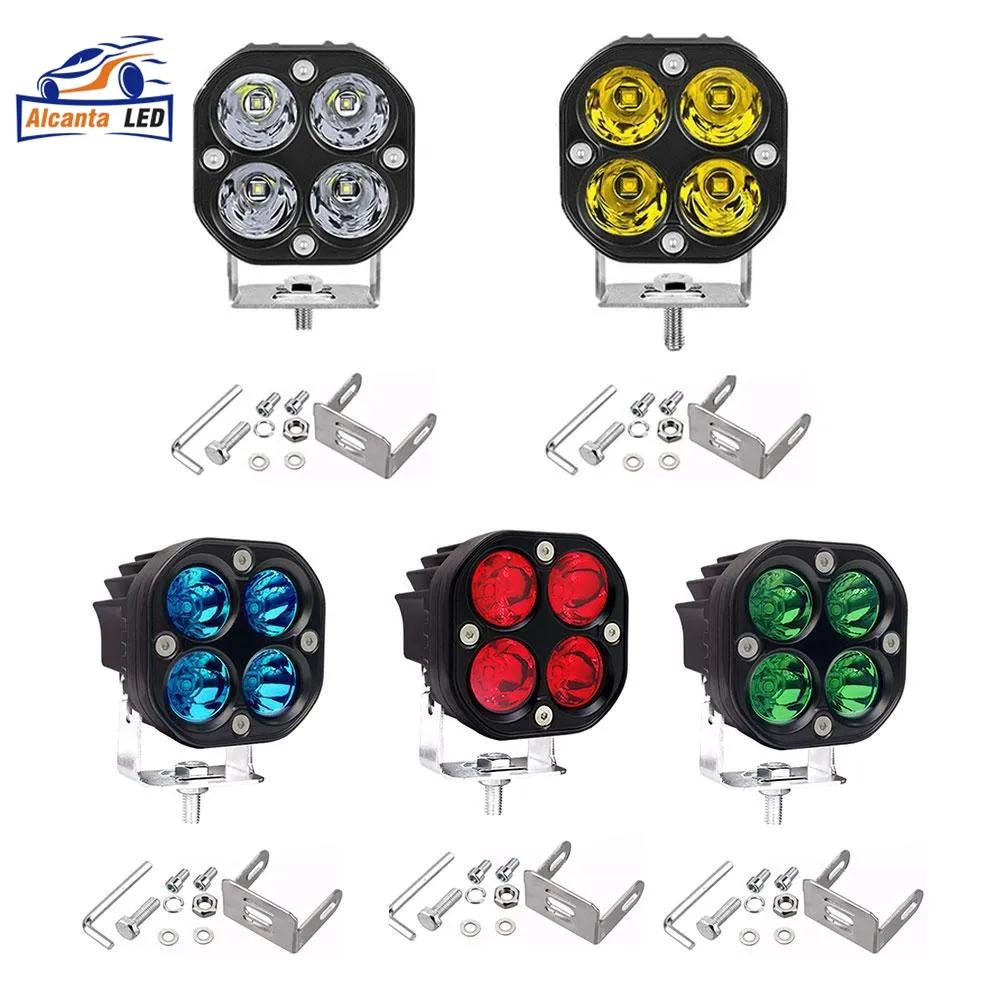 AlcantaLED-Barra de luz LED de trabajo de 3 pulgadas y 40W, luz antiniebla amarilla para conducción de motocicletas, tractores todoterreno, foco cuadrado blanco