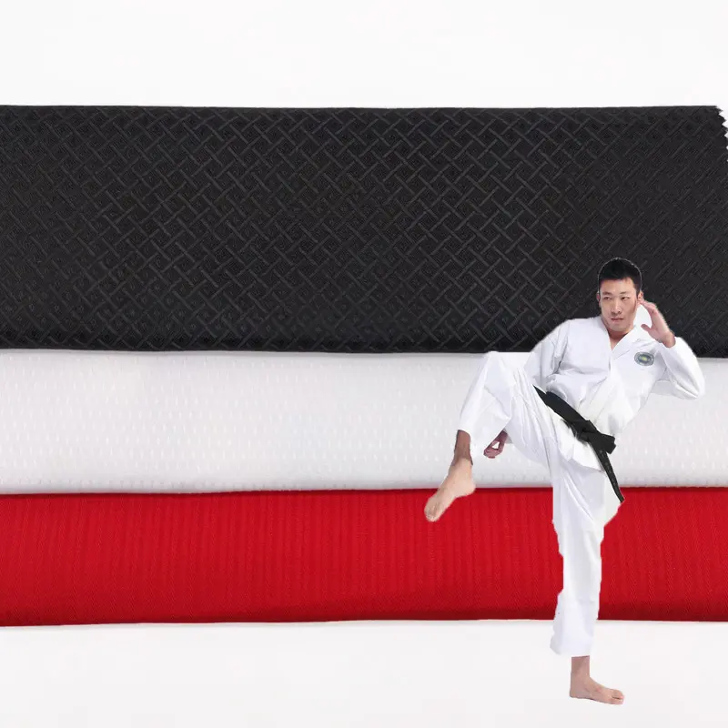 Cor branca TKD taekwondo poliéster uniforme/algodão tecido têxteis e tecidos