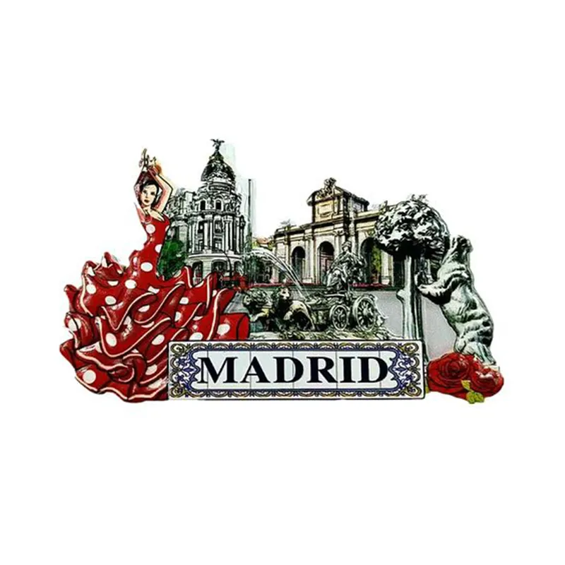 Ímã de geladeira para decoração comemorativa de turismo, arquitetura de Madrid, capital da Espanha, pontos cenográficos e locais