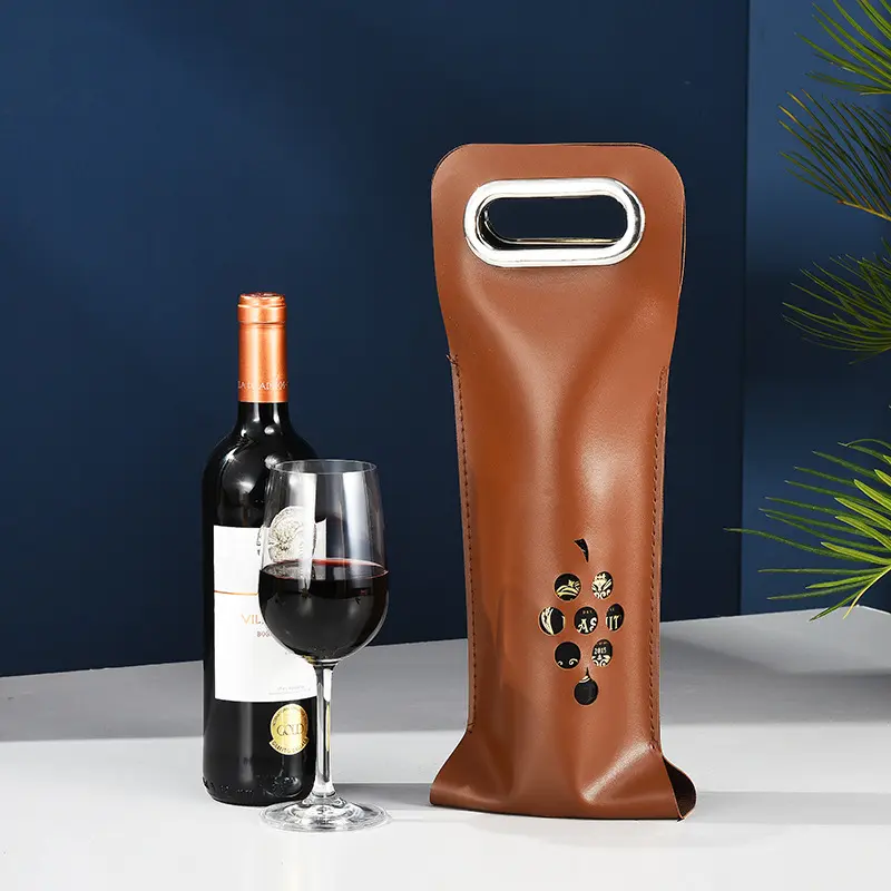 Wholesale Wine Packaging Box Insulated PU Leather Wine Bottle Carrier Tote Bag With Window wine bottle tote bag