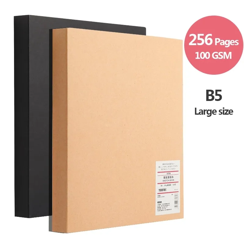 คราฟท์โน๊ตบุ๊คข้นไดอารี่ Sketchbook A5 B5ขนาดใหญ่ที่ว่างเปล่า100กรัมกระดาษ256หน้าอุปกรณ์ศิลปะศิลปิน Sketchbook สำหรับการวาดภาพ