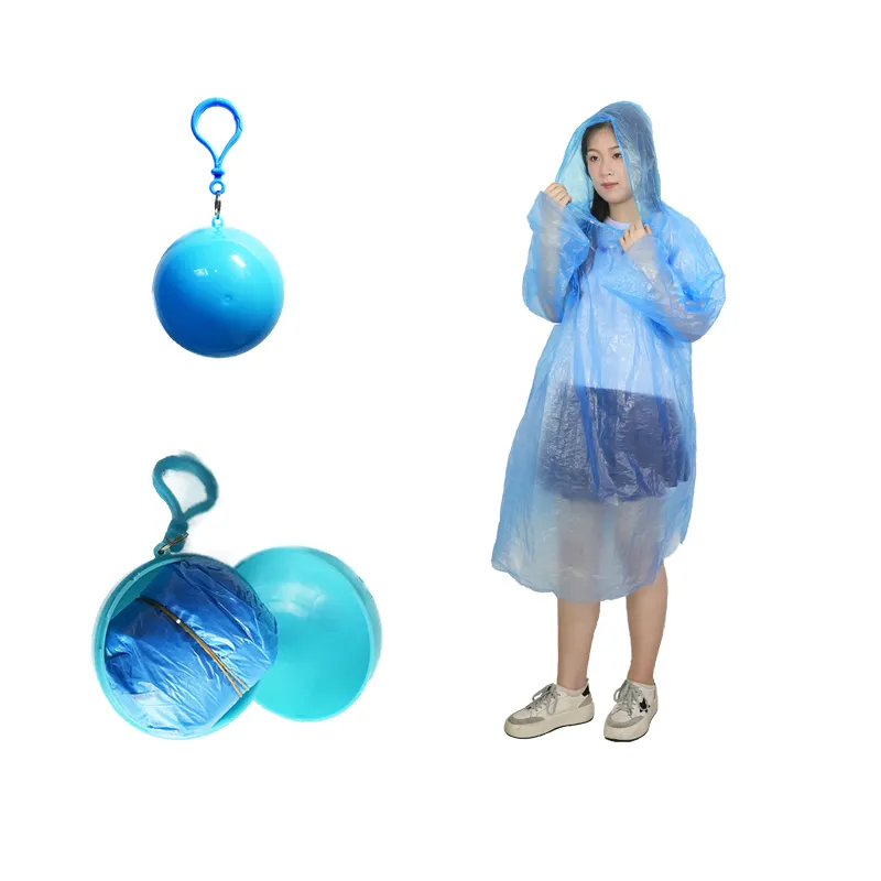 Capa de chuva de plástico descartável, portátil, emergência, pe, à prova d' água, casaco em uma bola comprimida, bola esférica, capa de chuva