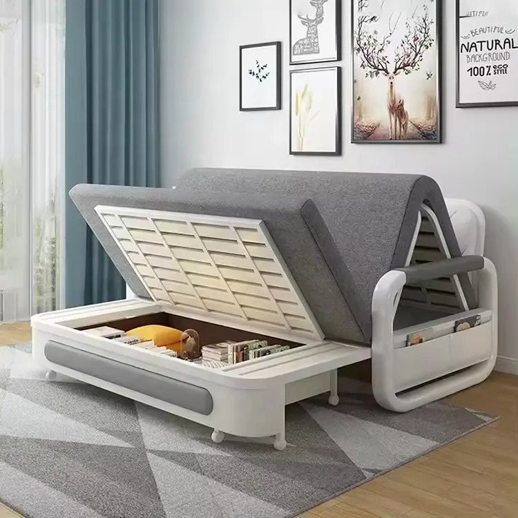Apartemen furnitur Sofa lipat bingkai logam, tempat tidur dan penyimpanan modern untuk Sofa lipat
