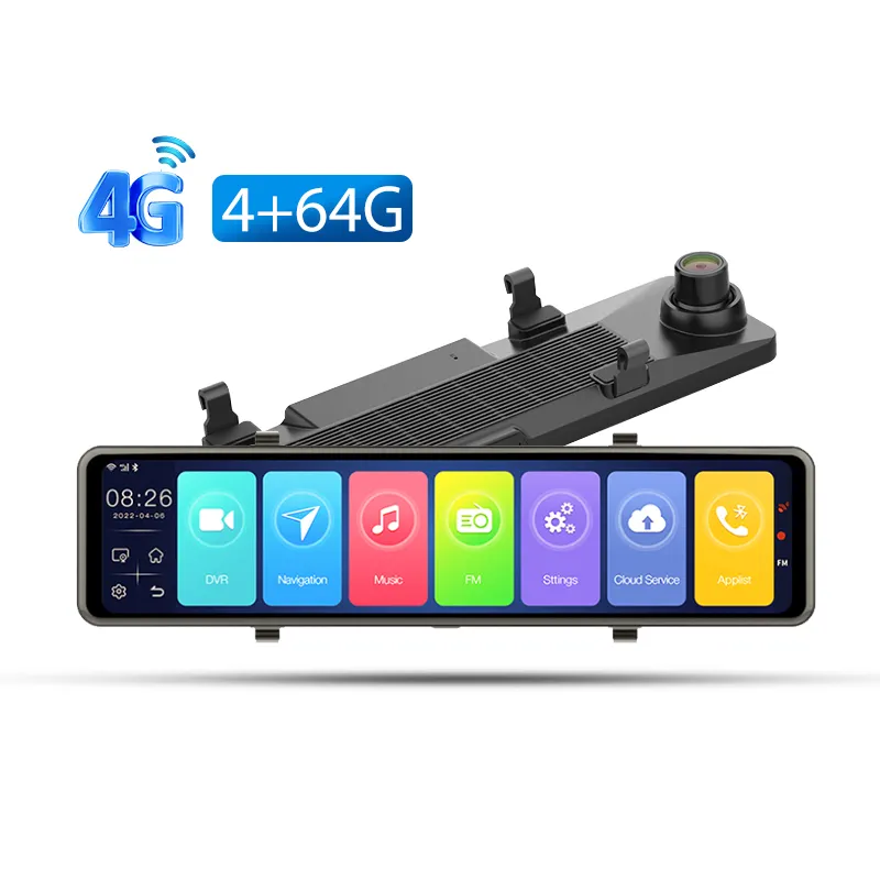 4 + 64G touch screen da 12 pollici Android 10 dual lens dash cam mirror con parcheggio inverso GPS 5G wifi e trasmettitore FM BT phone