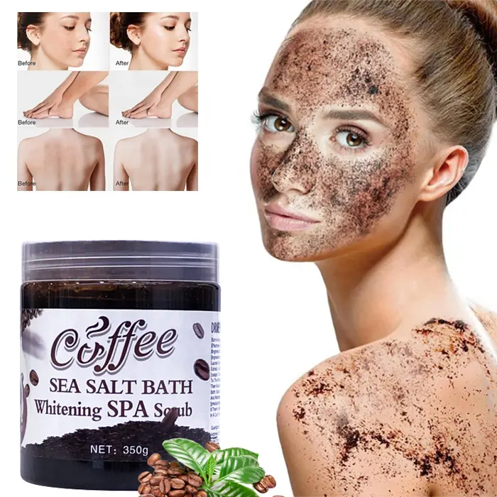 Atacado Private Label Bodyscrub Orgânico Arábica Natural Rosto Iluminador Corpo Esfoliante Esfoliante Sal do Mar Morto Café Esfoliante Corporal