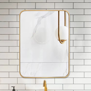 Fábrica de Fornecimento Seguro Rodada Cantos Wall Mounted Pendurado Alumínio Moderno Emoldurado Retangular Decorativa Banheiro Chuveiro Espelho