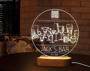 Menu LED personalizzato <span class=keywords><strong>Qr</strong></span> codice segno del Menu con Base personalizzata luce notturna a LED decorazione