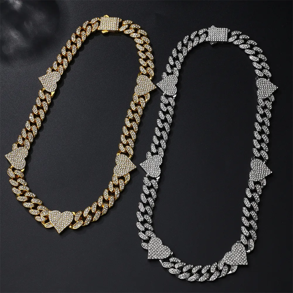 Hip Hop Diamond Set Personalized 18mm Cuban Chain Elegant Design Sense Five Love Necklace Fashion Simple Couple Jewelry Gifts