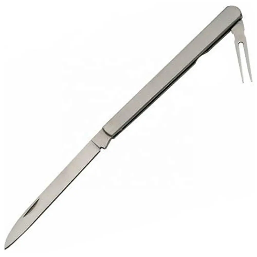 All Stainless Steel 3.5" Drop Point Blade 2-Prong Fork Nail Pull Long Sampler Fruit Knife for Fruit Sampling
