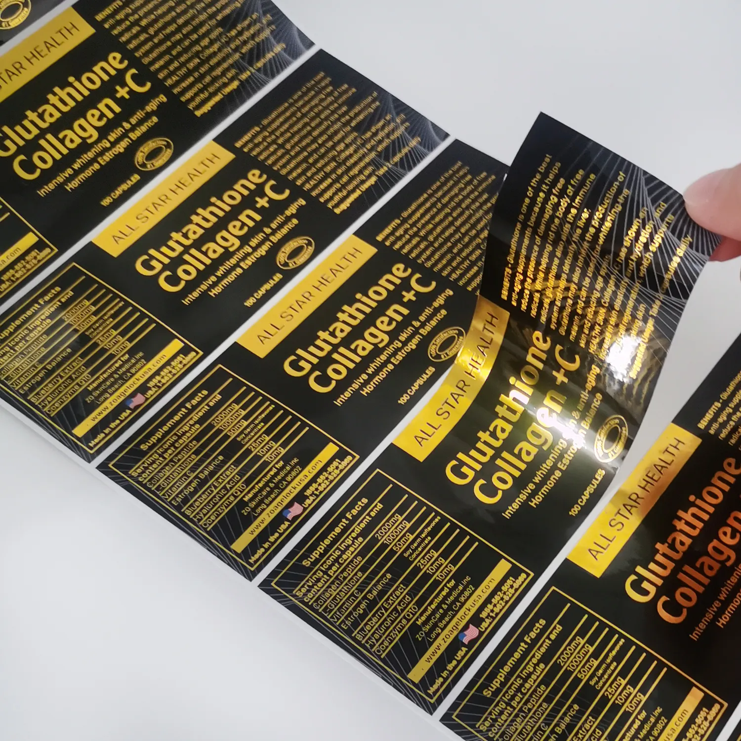 Kundenspezifische Vitaminflaschen-Verpackungsetikett-Design Solgar Etiqueta Goldfolien-Aufkleber kundenspezifische Etiketten für Nahrungsergänzungsmittelflaschen