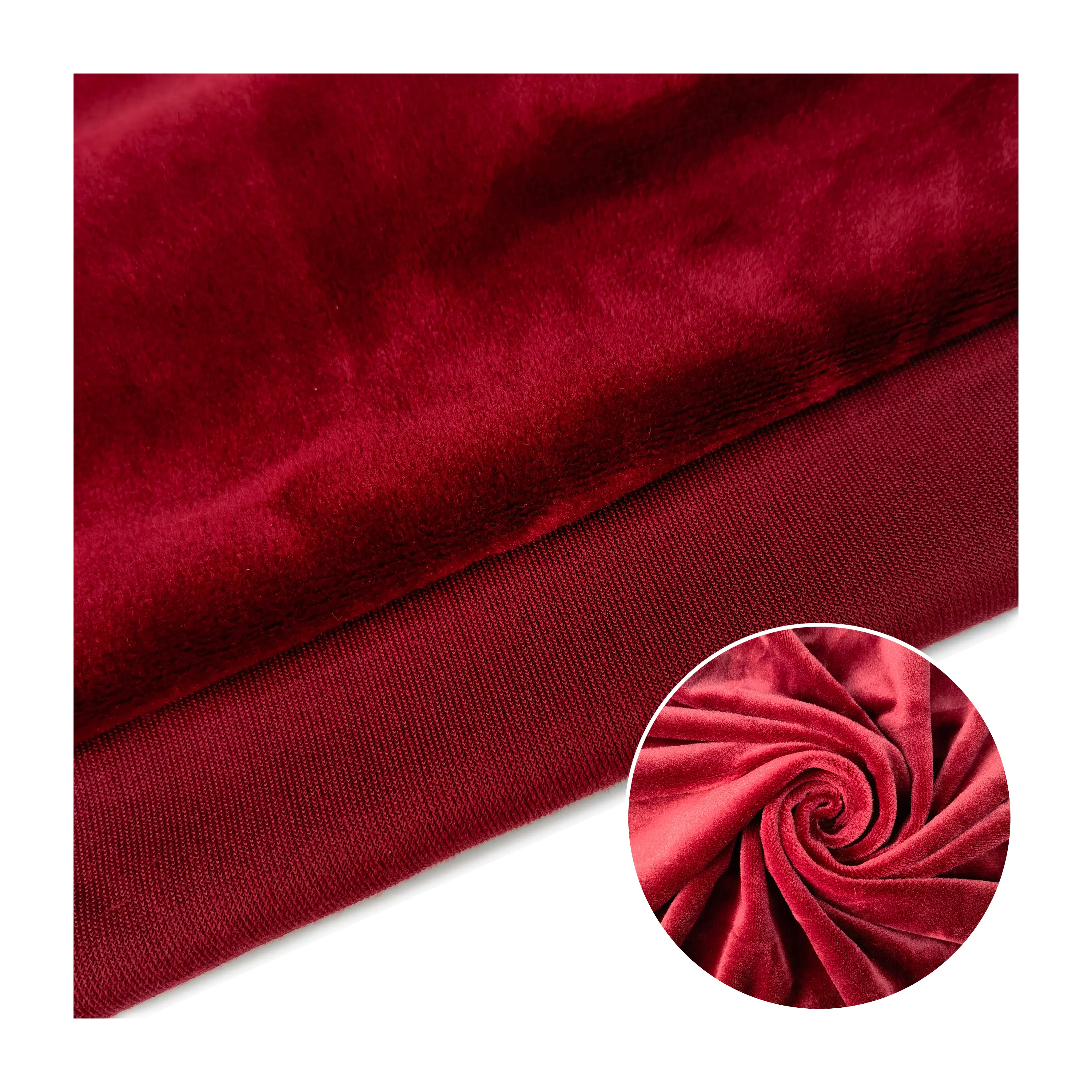 Velboa ผ้ากำมะหยี่ยืดได้สีแดงนุ่มมากสำหรับทำของเล่นนุ่ม94/6โพลีเอสเตอร์สแปนเด็กซ์