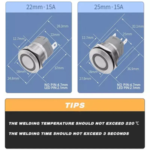 Interruttori a pulsante in metallo impermeabili su misura IP67 12mm-30mm di dimensioni momentaneo 12V tensione Max per funzioni di controllo - Product Image 2
