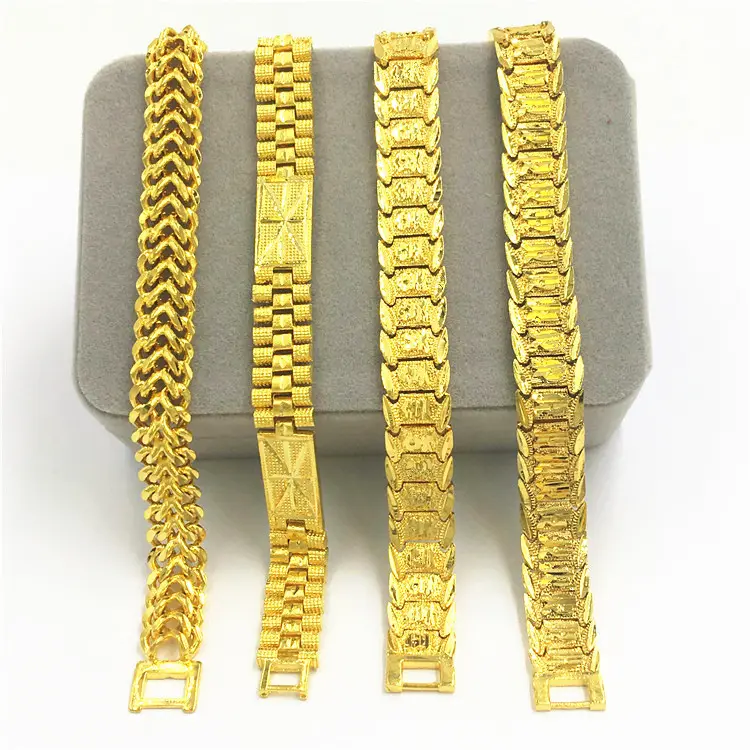 Bracelet en cuivre plaqué or pour hommes, 24 carats, gros boutons, personnalisé, chaîne de montre pour hommes, bonne qualité, offre spéciale