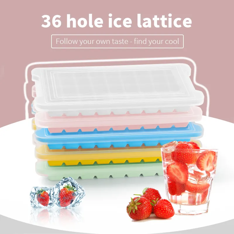 Vassoio per cubetti di ghiaccio in Silicone antiaderente a rilascio facile 36 griglie con coperchio rimovibile vassoi per stampi per torta di ghiaccio fai da te reticolo di ghiaccio