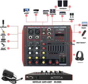 Mezclador de DJ con interfaz de audio profesional de 8 canales, consola con conector de entrada XLR y 1/4 con función de efecto y ECO, 1 unidad