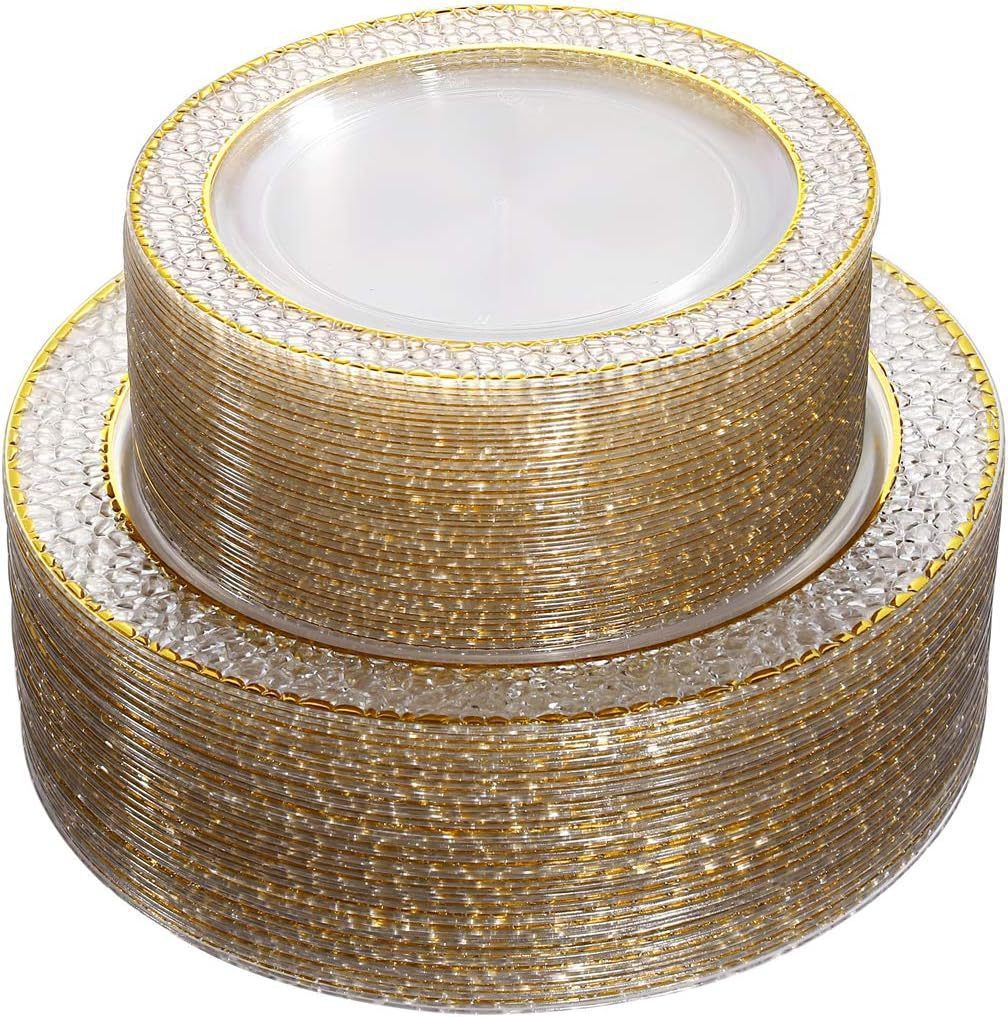 Plato transparente de granada de 26 cm (10.25 pulgadas) con borde dorado - 25 unidades