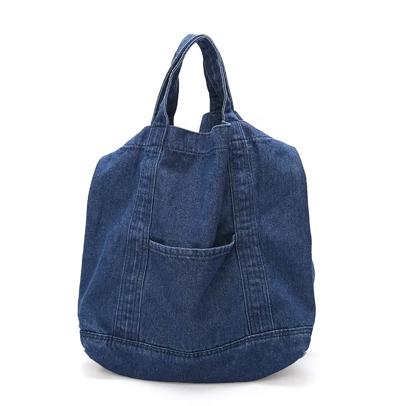 Bán buôn cổ điển màu xanh đậm Jean Túi xách tay chắp vá tái chế sinh thái thân thiện Shopper Vai Túi Xách Lớn Hobo denim Tote Túi