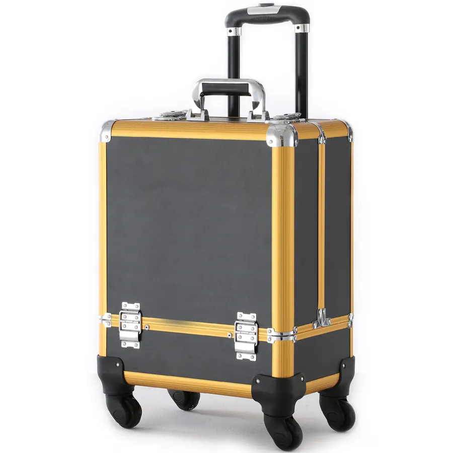 Makeup Case Rolling Trolley Organizer Aluminum Cosmetic Trolley Case Capacity Aluminum Case with Tie Rod Trolley Suitcase