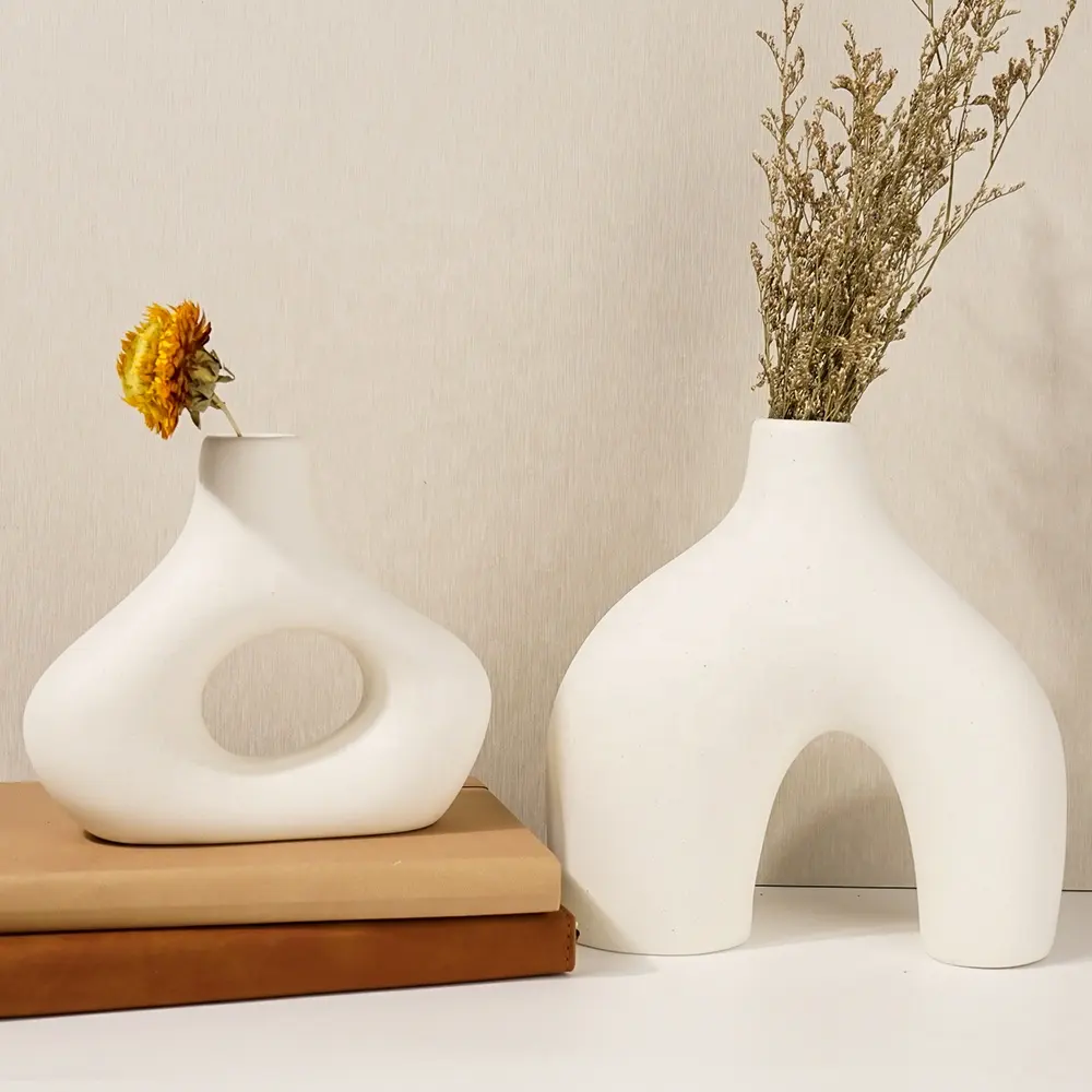 Vas keramik meja makan, ornamen kualitas tinggi Nordic populer ruang tamu pengaturan bunga kering untuk dekorasi rumah