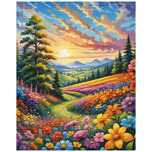 Yetişkinler için sayılar kiti tarafından peyzaj boya-DIY renkli kır çiçeği vadisi ve gündoğumu 16x20 inç, çerçevesiz sanat hediyeler - Product Image 1