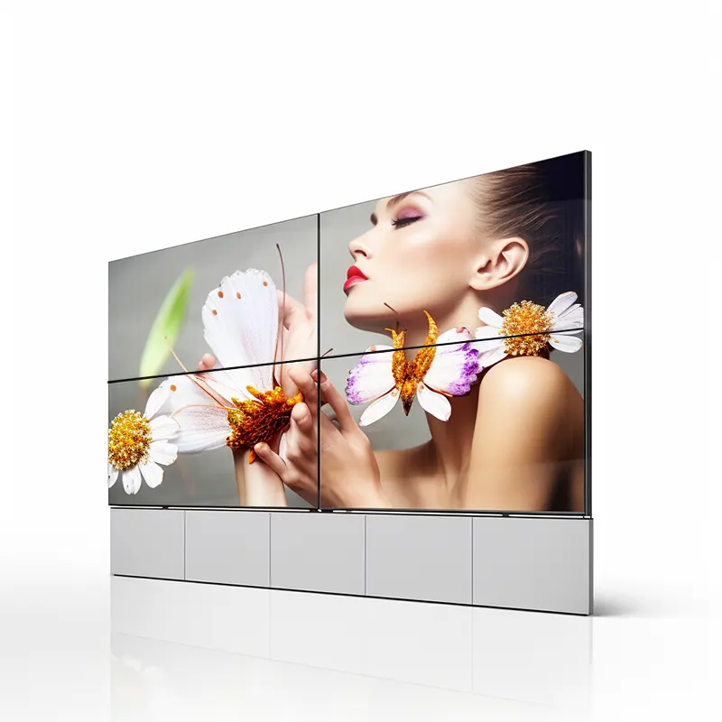 Monitor Video TV dalam ruangan 49 55 inci 500 NIT LCD Video dinding sempit Bezel 1.8 3.5mm 4K HD 3x3 4x4 Panel layar Multi sambungan
