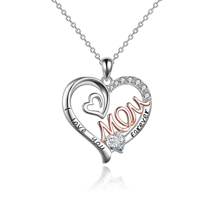 Nuevo collar de corazón de doble amor I Love You Mom con collar con colgante de letra de diamante regalo del Día de la madre