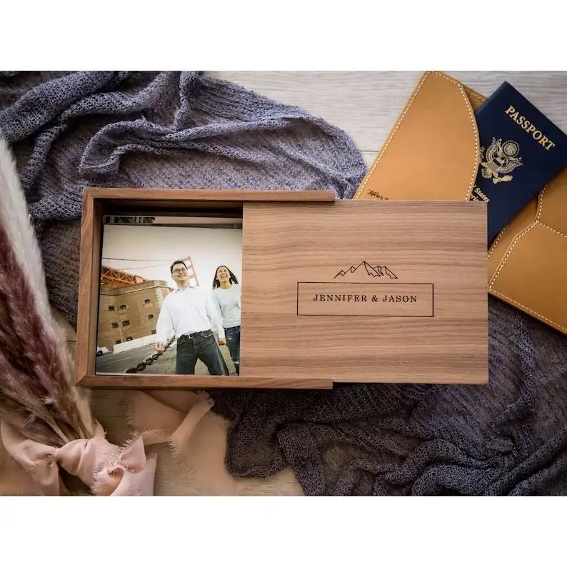 Caja de memoria de viaje personalizada foto carta tarjeta jubilación despedida graduación caja de regalo caja de recuerdo de madera tallada