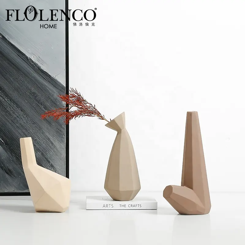 Flolenco Morandi แจกันดอกไม้สีภายในโต๊ะห้องนั่งเล่นแจกันหลายเหลี่ยมแจกันเซรามิกศิลปะสมัยใหม่ที่เรียบง่ายสำหรับตกแต่งบ้าน